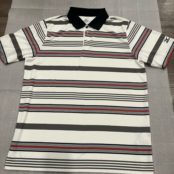 [L]Mizuno Performance Layer Striped Polo Shirt with Black Collar NWOT - Picture 1 of 4